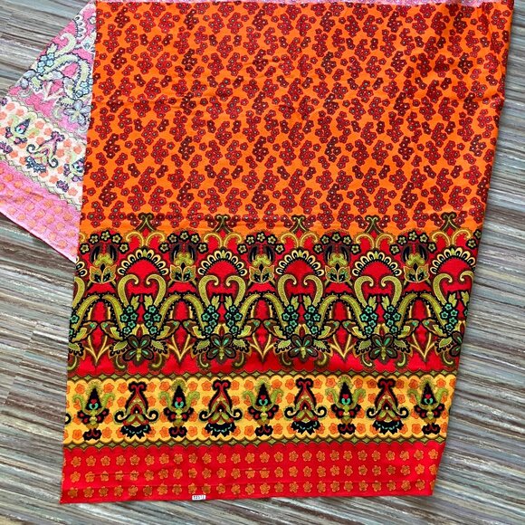 Flower Power Groovy Border Print Fabric Orange/Green Vintage Yardage 40x66" - Picture 5 of 8